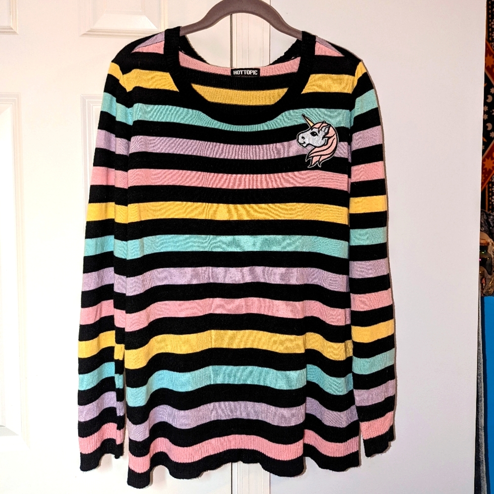Hot Topic Striped Unicorn Sweater size Large